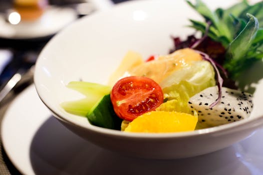 healthy meal with fruits and greens