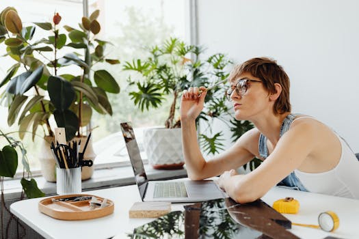 creative workspace with plants and light