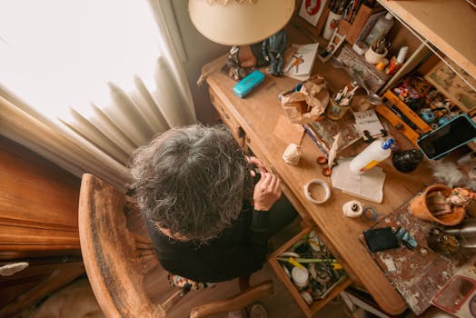 artist working in a cozy studio