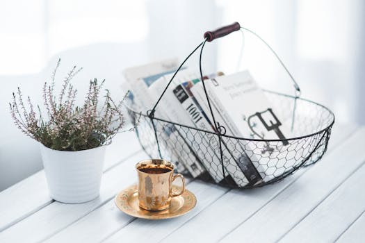 cozy reading nook with books and coffee