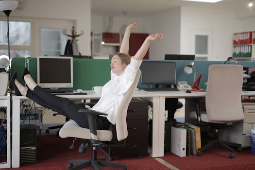 a person stretching during a work break