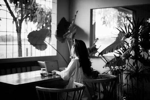 a serene workspace with plants