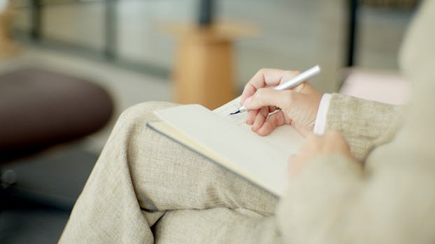 A person reflecting and writing in a journal