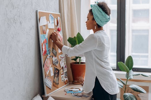 a well-organized vision board in a creative workspace